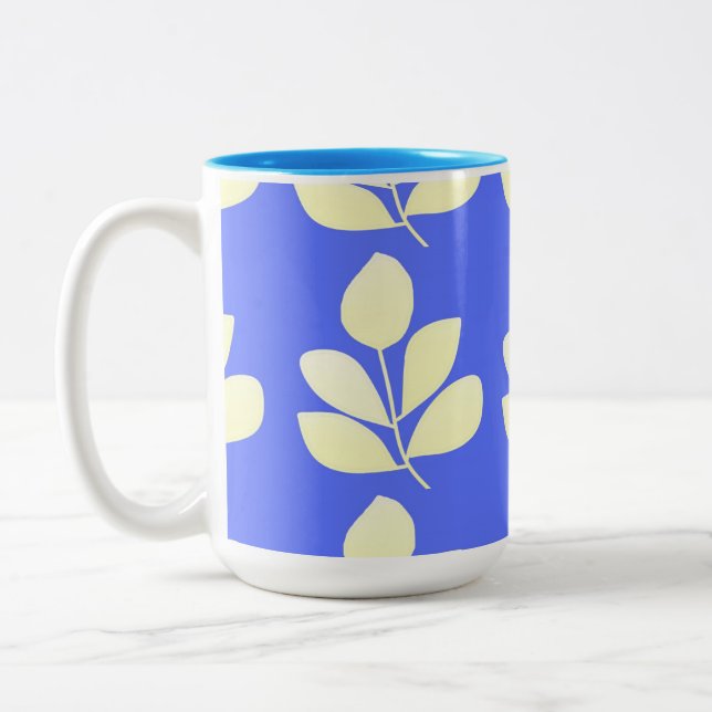 Caneca De Café Em Dois Tons folhas de abstrato (Esquerda)