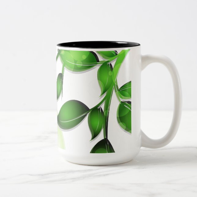 Caneca De Café Em Dois Tons Folhas de jardim frescas em branco (Direita)