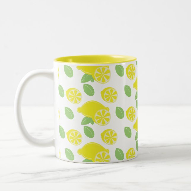 Caneca De Café Em Dois Tons Folhas de Limão Modernas Amarelas (Esquerda)