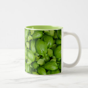 Caneca De Café Em Dois Tons Folhas de manjericão verde