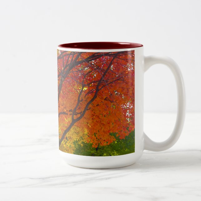 Caneca De Café Em Dois Tons Folhas de outono de Foto Amarelo e Laranja (Direita)