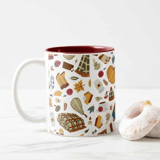Caneca De Café Em Dois Tons Folhas de outono Únicas Folhas de outono (Com Donut)