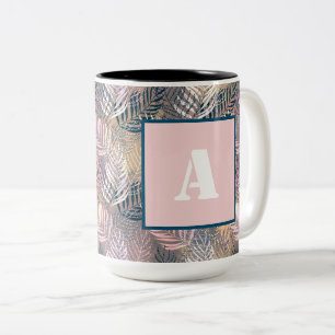 Caneca De Café Em Dois Tons Folhas de palma, tropicais, botânicas, folhas, se