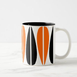 Caneca De Café Em Dois Tons Folhas de Retro - Laranja e Preto