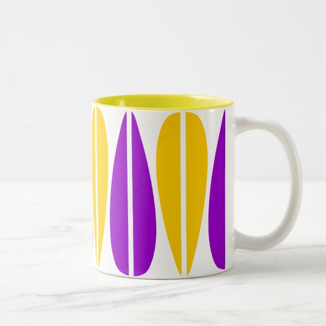 Caneca De Café Em Dois Tons Folhas de Retro - Roxo e Âmbar (Direita)