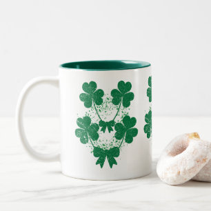 Caneca De Café Em Dois Tons Folhas de Trevo com Laço Verde