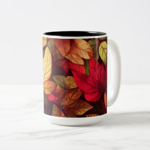 Caneca De Café Em Dois Tons Folhas Design