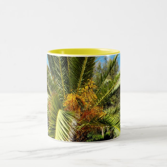 Caneca De Café Em Dois Tons Folhas e flores de palmeira (Centro)