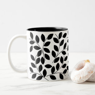 Caneca De Café Em Dois Tons Folhas Pretas Tropical