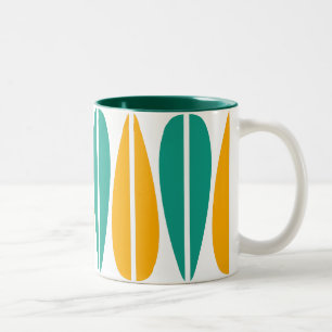 Caneca De Café Em Dois Tons Folhas Retroativas - Âmbar e Aqua