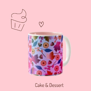 Caneca De Café Em Dois Tons Folhas rosa e vermelha, padrão de folhas de flores
