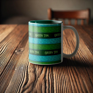 Caneca De Café Em Dois Tons Folhas verdes de folhas de folhas verdes e tiras a