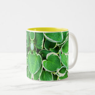 Caneca De Café Em Dois Tons Folhas verdes de uma Hosta