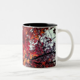 Caneca De Café Em Dois Tons Folhas vermelhas e laranja