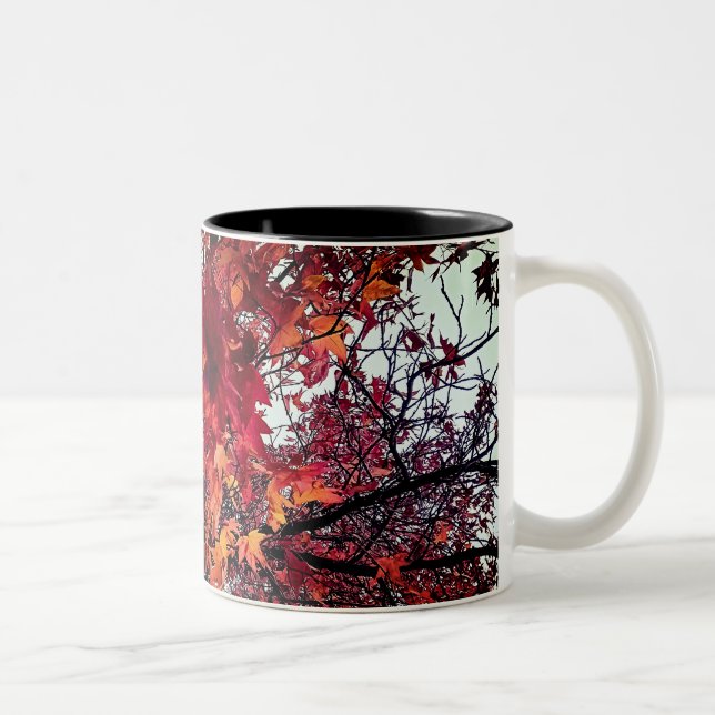 Caneca De Café Em Dois Tons Folhas vermelhas e laranja (Direita)