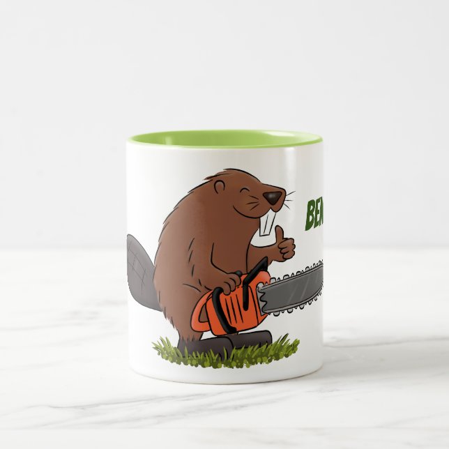 Caneca De Café Em Dois Tons Folheto com ilustração de desenho animado de motos (Centro)