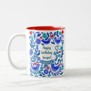 Caneca De Café Em Dois Tons Folk Art Bluebird Personalizado Mug