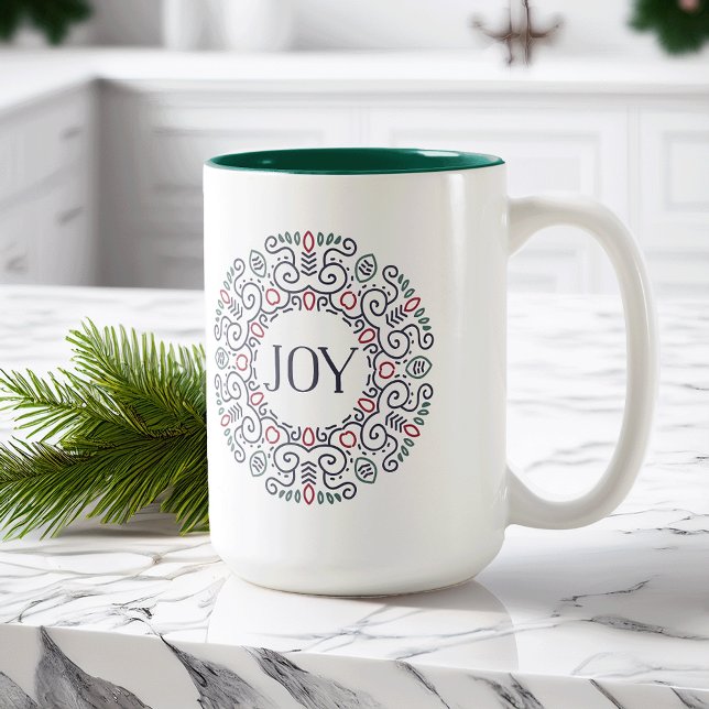 Caneca De Café Em Dois Tons Folk Art Joy Holiday (Criador carregado)