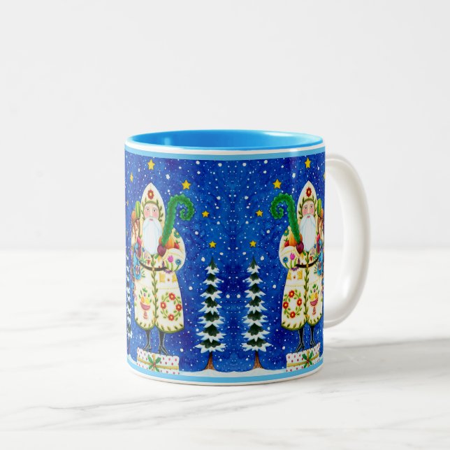 CANECA DE CAFÉ EM DOIS TONS FOLKART BALTIMORE QUILADO PAI NATAL PRIMITIVO (Frente Esquerda)