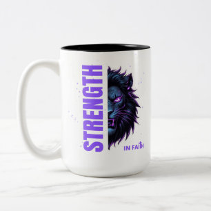 Caneca De Café Em Dois Tons Força na Faith Lion & Cross Emblem