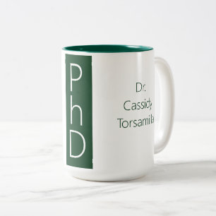 Caneca De Café Em Dois Tons Formando Grau Verde PhD