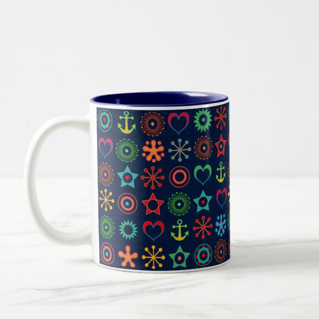 Caneca De Café Em Dois Tons formas abstrato divertidas retro impressão design (Esquerda)