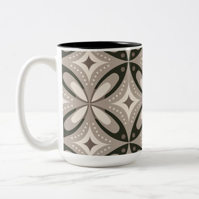 Caneca De Café Em Dois Tons Formas circulares retrô bege e marrom (Esquerda)