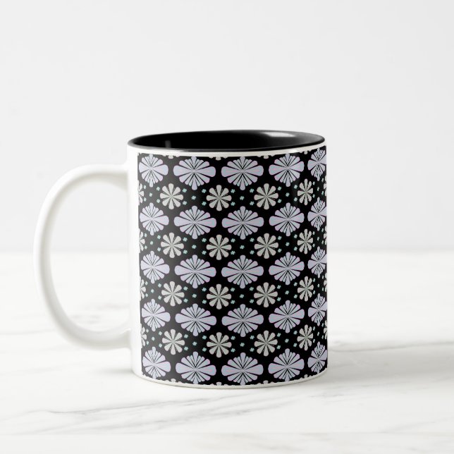 Caneca De Café Em Dois Tons Formas Florais Pastéis em Fundo Preto (Esquerda)