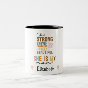 Caneca De Café Em Dois Tons Forte Mãe Roteiro Retro Groovy Dia das Mães