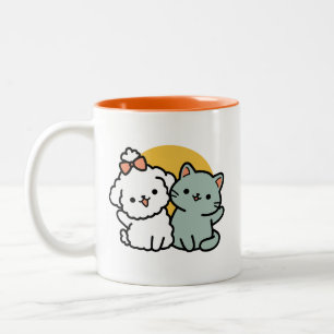 Caneca De Café Em Dois Tons Fortes Amigos Para Sempre   Gato e Cão Cachorro Du