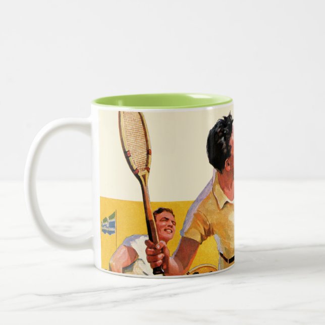 Caneca De Café Em Dois Tons Fósforo do tênis dos dobros (Esquerda)