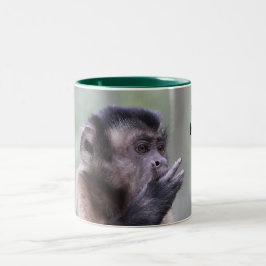 Caneca De Café Em Dois Tons Foto adornada do macaco do Capuchin