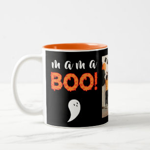 Caneca De Café Em Dois Tons Foto da Família Spooky Mama Boo Orange Halloween
