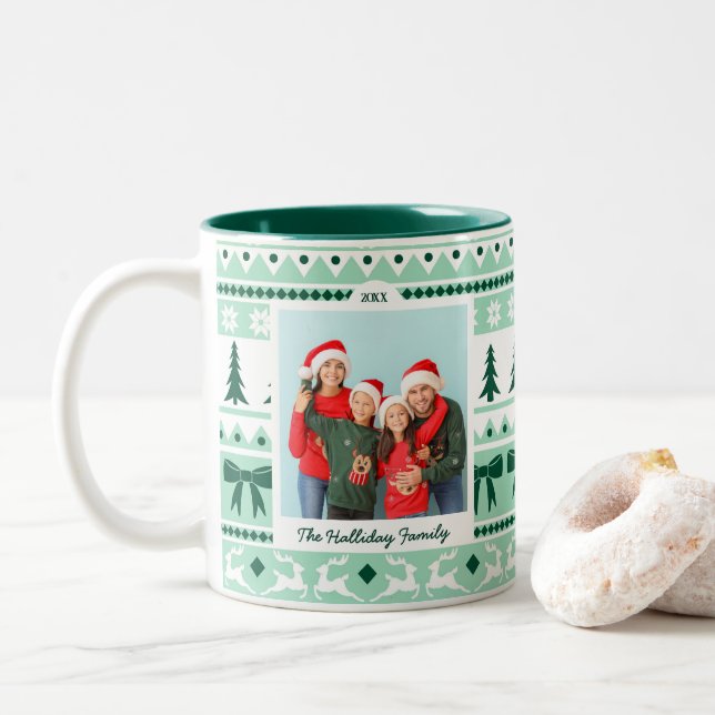 Caneca De Café Em Dois Tons Foto da Família, Sweater Mint Green (Com Donut)