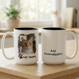 Caneca De Café Em Dois Tons Foto da Mamãe Gata Amante de Animais Resgate Defen