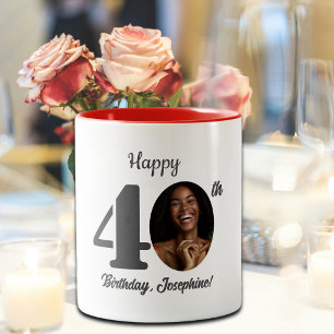 Caneca De Café Em Dois Tons Foto de Aniversário de 40 Anos Feliz e Destacada