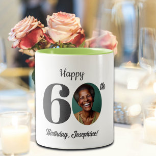 Caneca De Café Em Dois Tons Foto de Aniversário de 60 Anos Feliz e Destacada