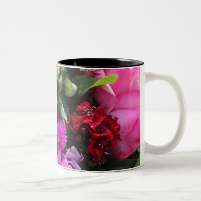 Caneca De Café Em Dois Tons Foto de Buquê Rosa e Violeta (Direita)