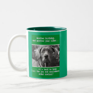 Caneca De Café Em Dois Tons Foto de Cão Personalizado Engraçado Aniversário