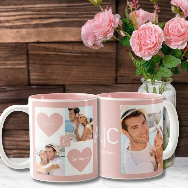 Caneca De Café Em Dois Tons Foto de Casais Personalizados (Better together blush pink photo mug for couples romantic gift Valentines day wedding anniversary)