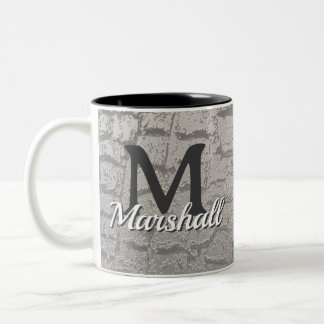 Caneca De Café Em Dois Tons Foto de Casca de Árvore com Monograma e Nome Inici