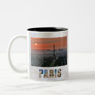 Caneca De Café Em Dois Tons Foto de France da torre Eiffel do por do sol de