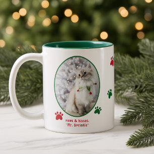 Caneca De Café Em Dois Tons Foto de Gato Fofinho de Natal Festivo Amante de Ga
