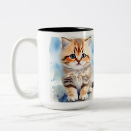Caneca De Café Em Dois Tons Foto de Gato Fofo