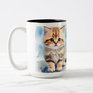 Caneca De Café Em Dois Tons Foto de Gato Fofo
