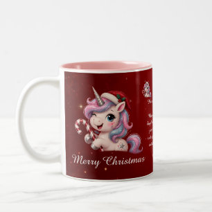 Caneca De Café Em Dois Tons Foto de Menina Unicórnio de Natal Vermelho Mágico