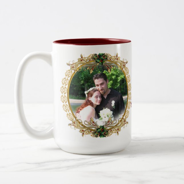 Caneca De Café Em Dois Tons Foto de Natal Mug Nosso Primeiro Natal (Esquerda)