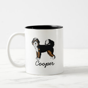 Caneca De Café Em Dois Tons Foto do Bernedoodle com nome personalizado