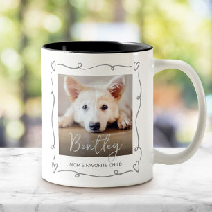 Caneca De Café Em Dois Tons Foto do Filho Favorito da Mamãe Cachorro Coração C