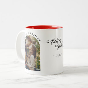 Caneca De Café Em Dois Tons Foto do noivado Melhor Junto com Script Personaliz